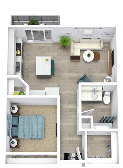 Floor plan for 1 bed, 1 bath, 861 sqft